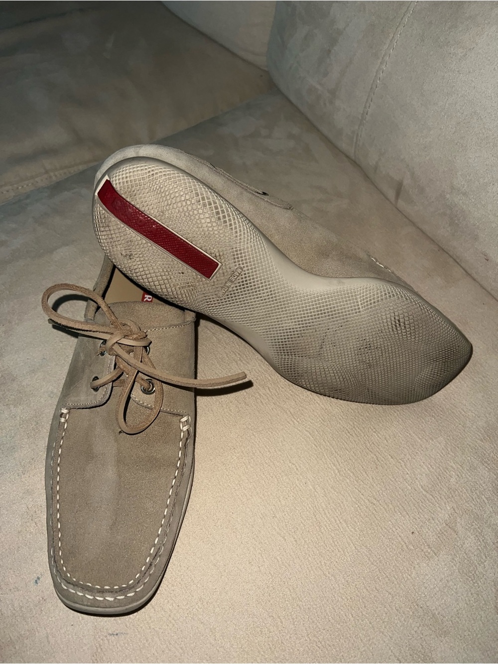 Men's Prada Taupe Suede Lace-Up Boat Shoes